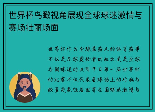 世界杯鸟瞰视角展现全球球迷激情与赛场壮丽场面 世界杯鸟瞰视角展现全球球迷激情与赛场壮丽场面